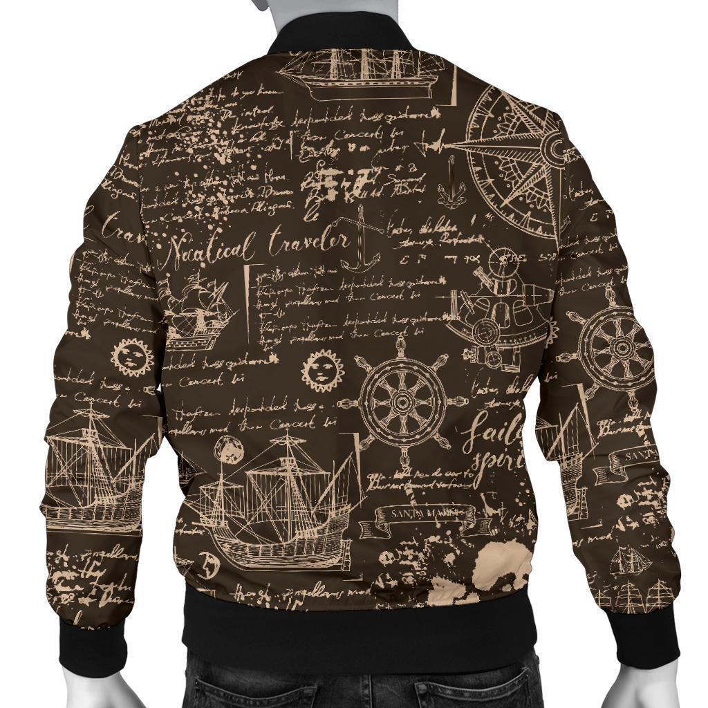 Compass Map Pattern Print Men's Bomber Jacket-grizzshop