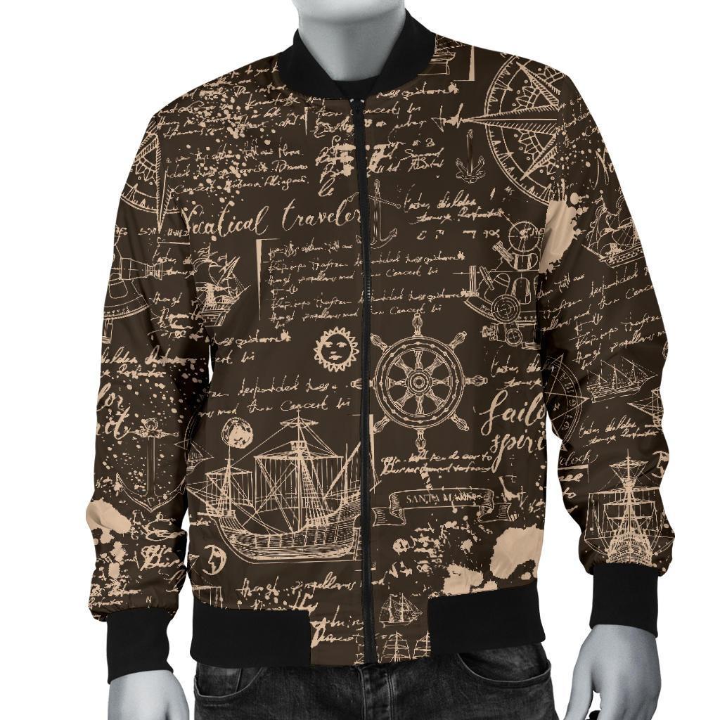 Compass Map Pattern Print Men's Bomber Jacket-grizzshop