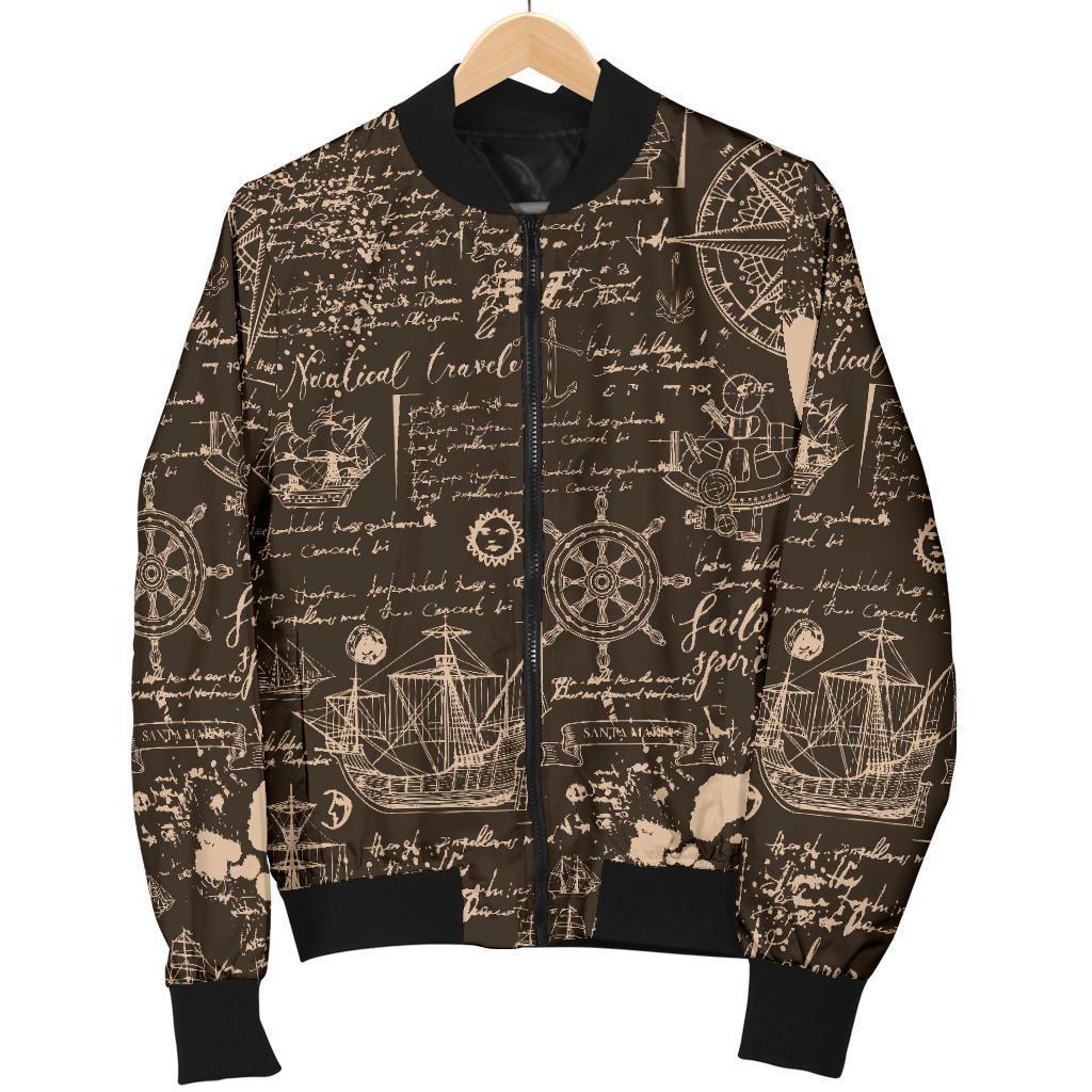 Compass Map Pattern Print Men's Bomber Jacket-grizzshop