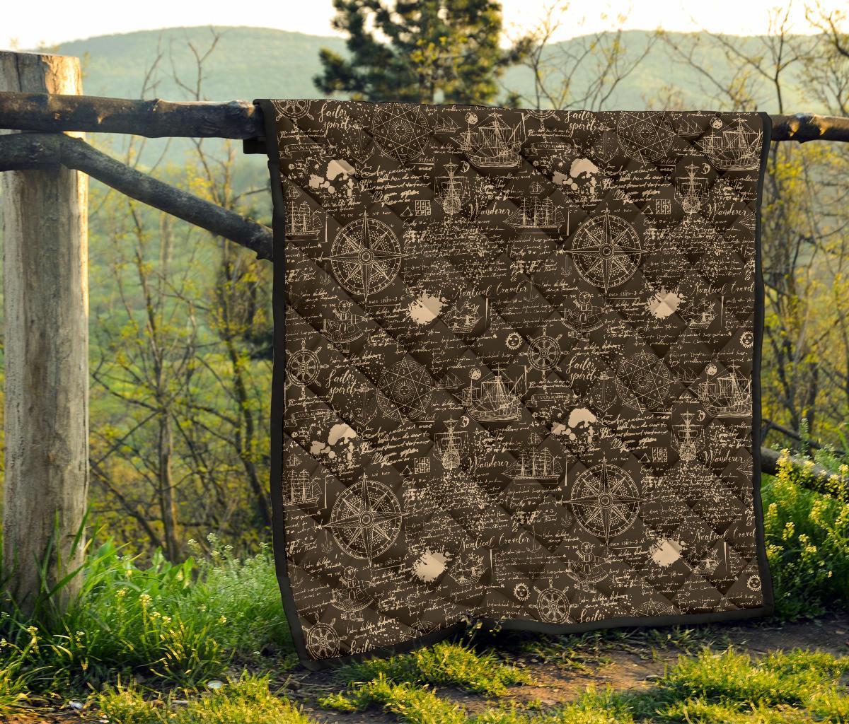 Compass Map Pattern Print Quilt-grizzshop