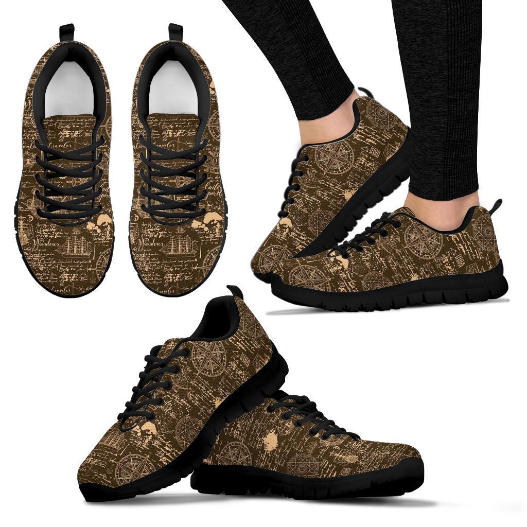 Compass Map Pattern Print Sneaker Shoes For Men Women-grizzshop