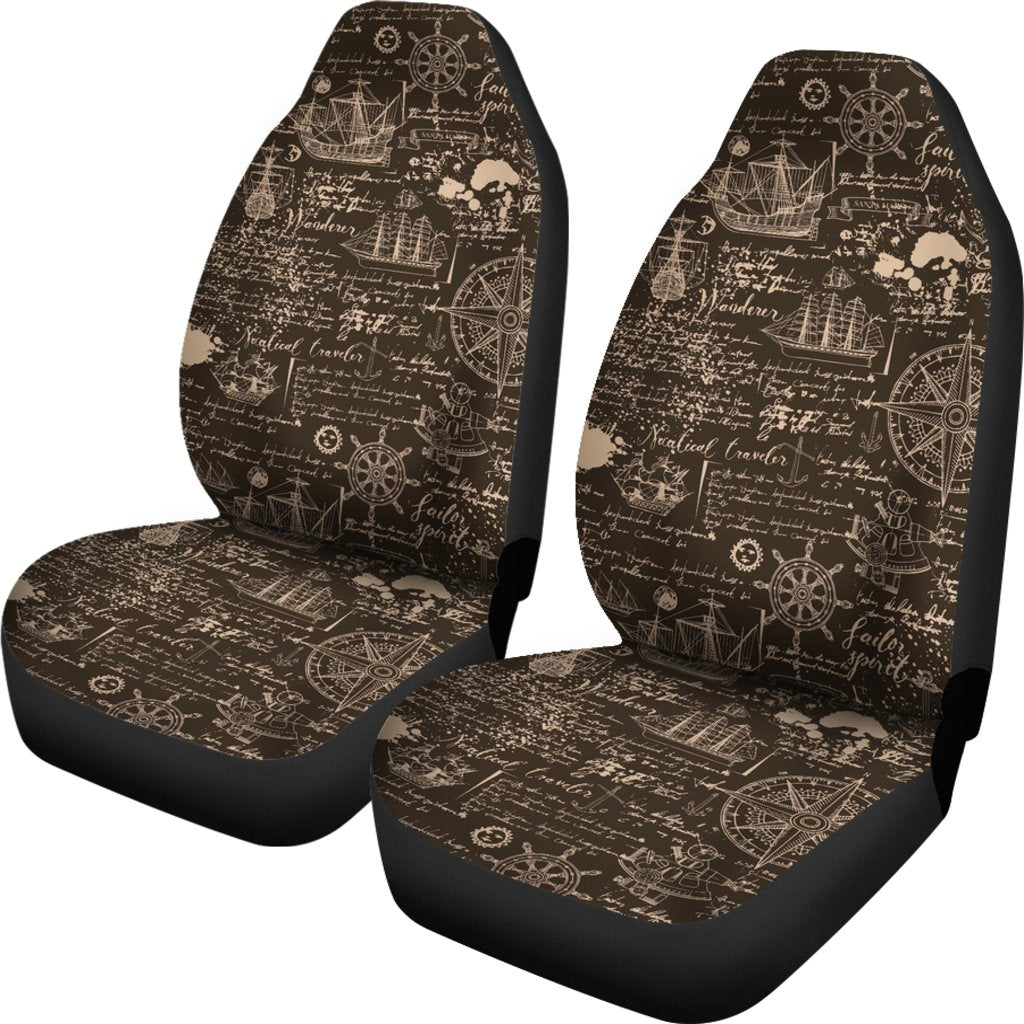 Compass Map Pattern Print Universal Fit Car Seat Covers-grizzshop