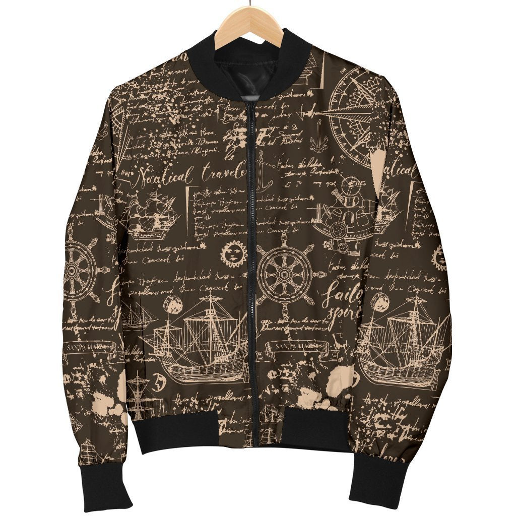 Compass Map Pattern Print Women Casual Bomber Jacket-grizzshop