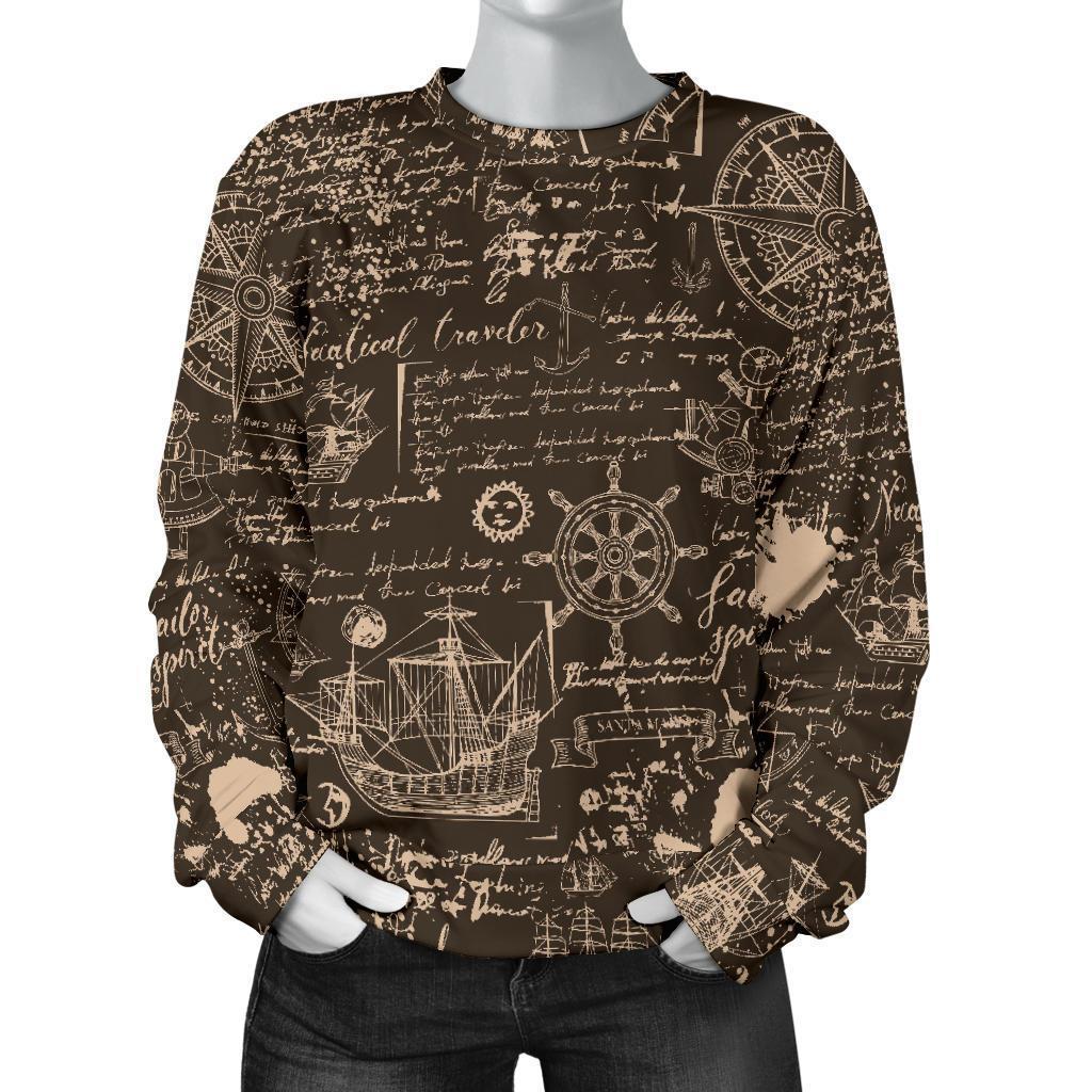 Compass Map Pattern Print Women's Sweatshirt-grizzshop