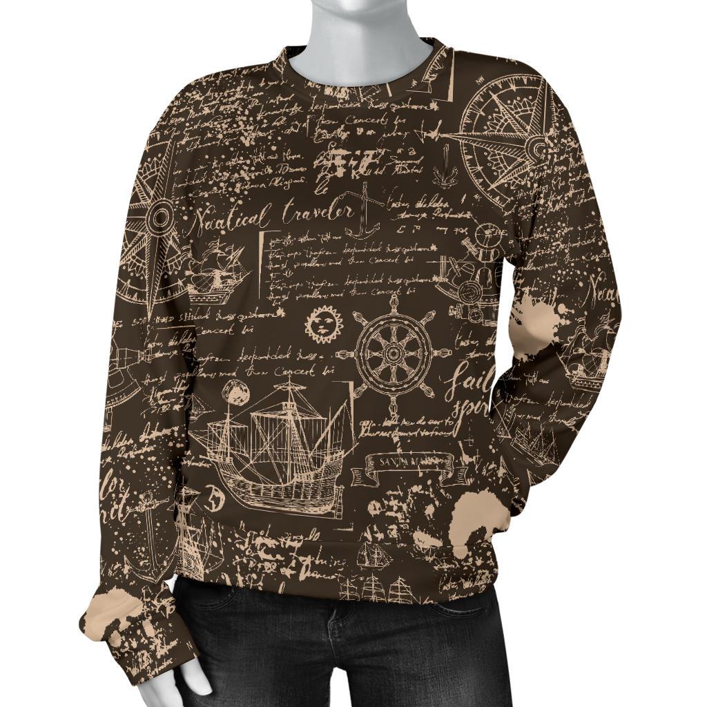 Compass Map Pattern Print Women's Sweatshirt-grizzshop