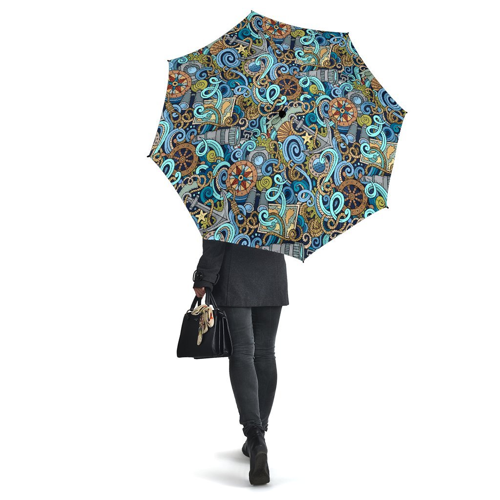 Compass Pattern Print Automatic Foldable Umbrella-grizzshop