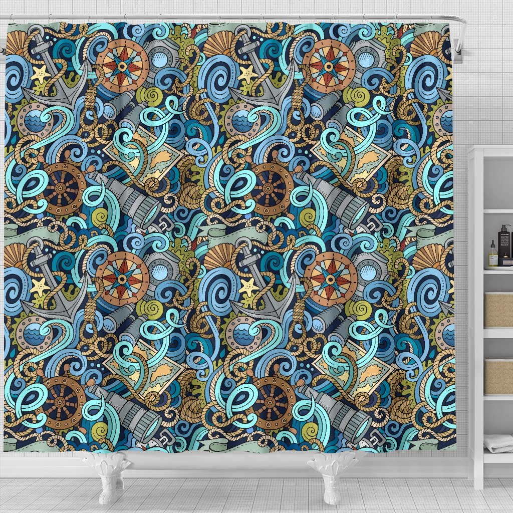 Compass Pattern Print Bathroom Shower Curtain-grizzshop