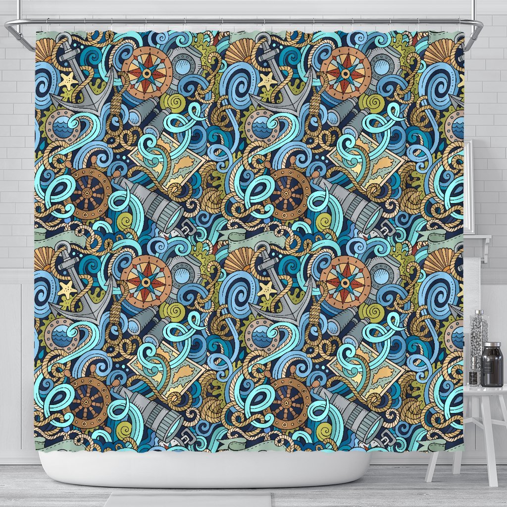 Compass Pattern Print Bathroom Shower Curtain-grizzshop