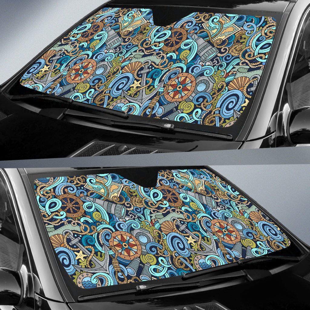 Compass Pattern Print Car Sun Shade-grizzshop