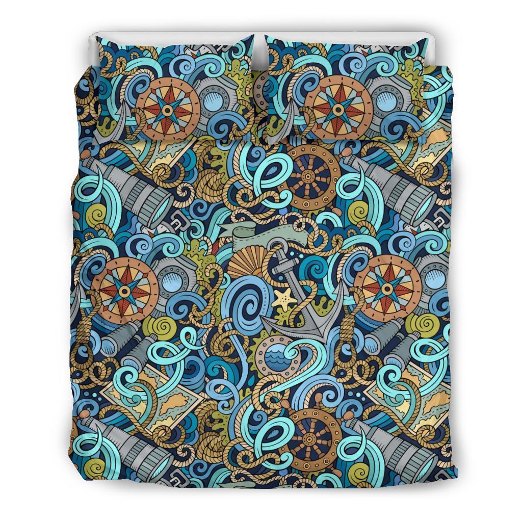 Compass Pattern Print Duvet Cover Bedding Set-grizzshop