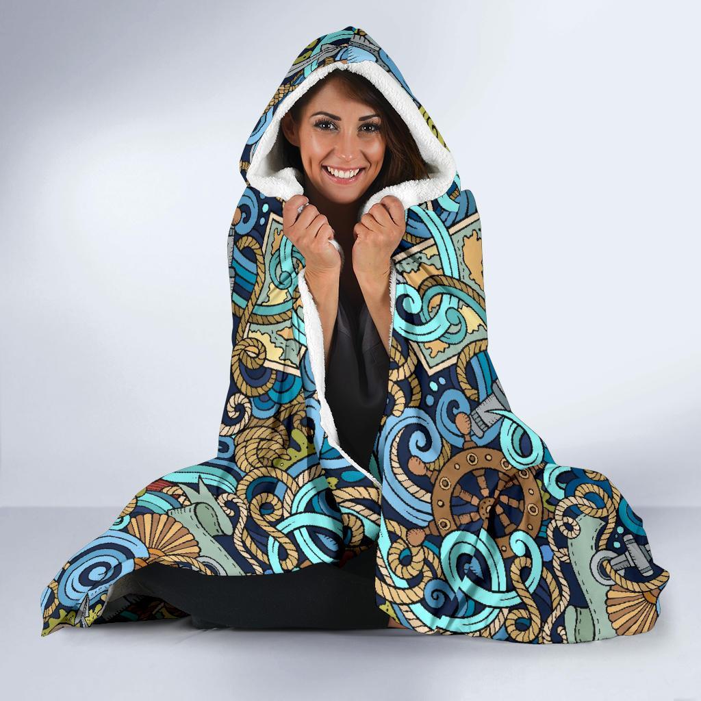 Compass Pattern Print Hooded Blanket-grizzshop