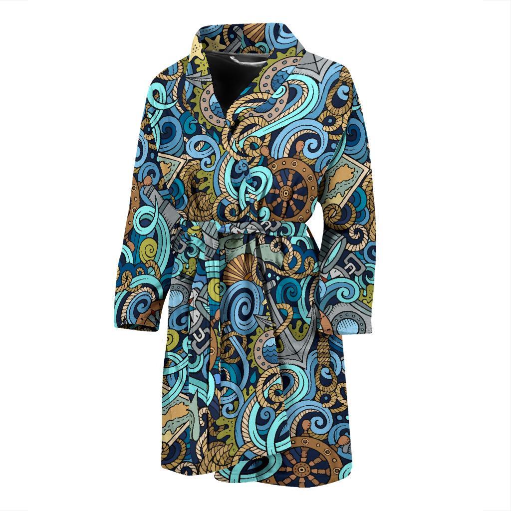 Compass Pattern Print Men Long Robe-grizzshop