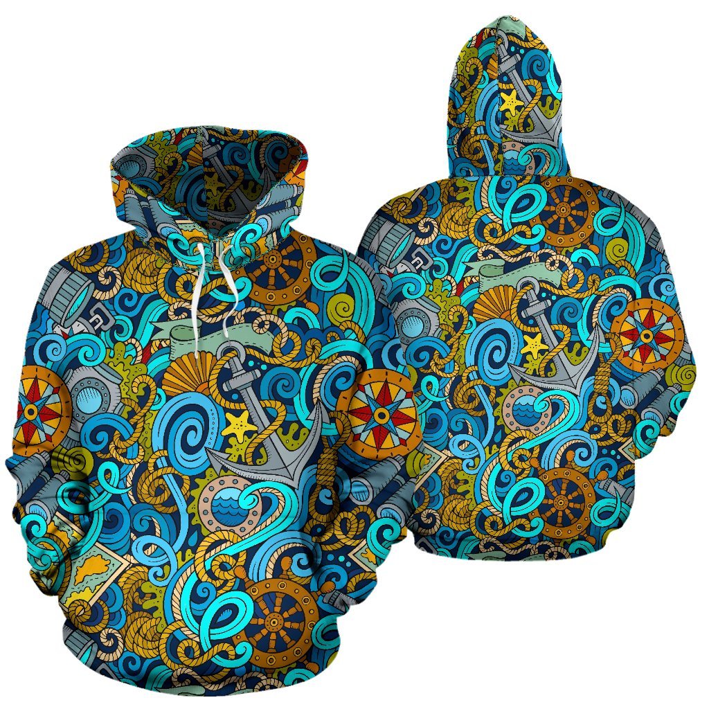 Compass Pattern Print Men Women Pullover Hoodie-grizzshop