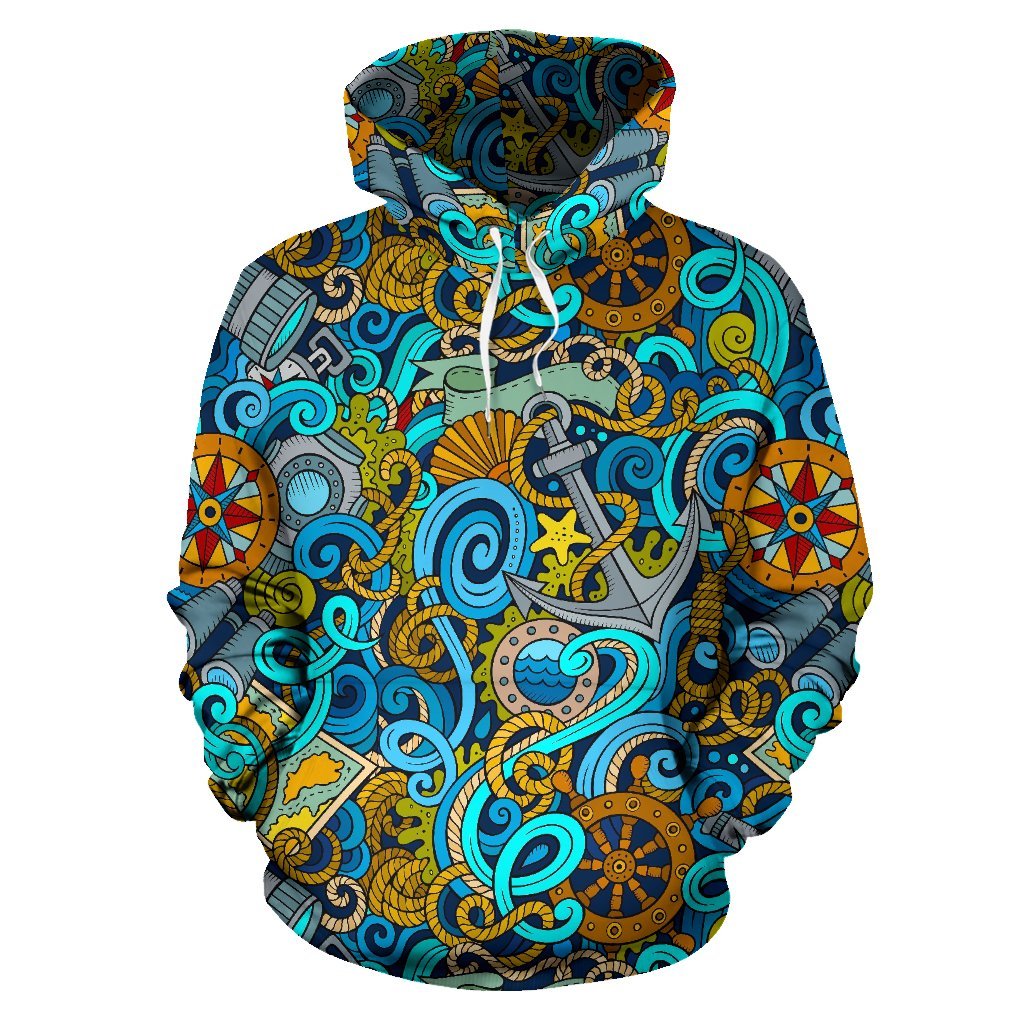 Compass Pattern Print Men Women Pullover Hoodie-grizzshop