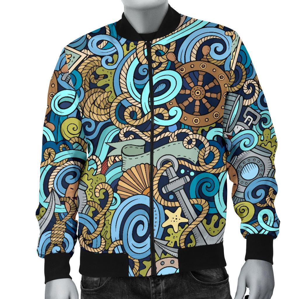 Compass Pattern Print Men's Bomber Jacket-grizzshop