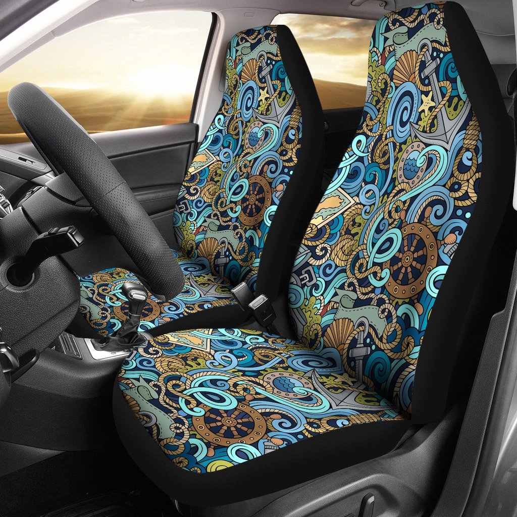 Compass Pattern Print Universal Fit Car Seat Covers-grizzshop