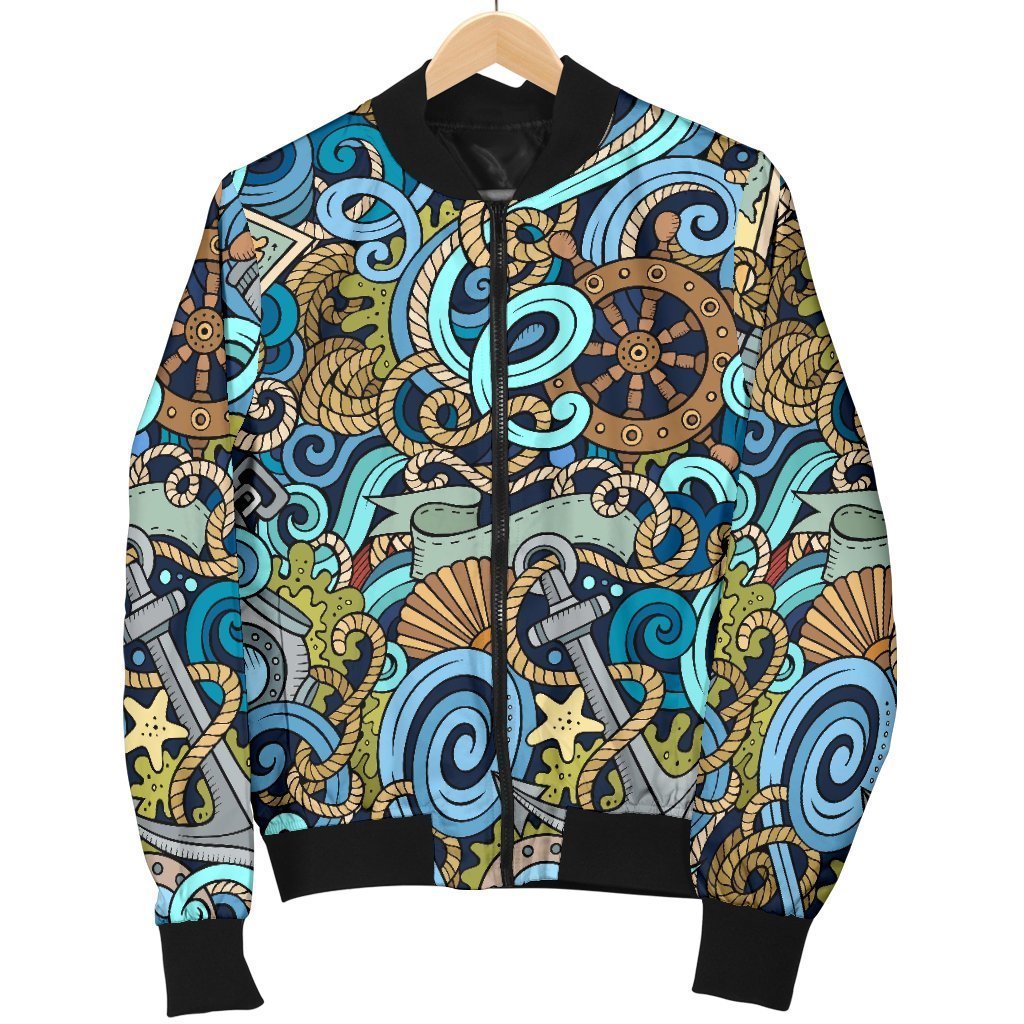Compass Pattern Print Women Casual Bomber Jacket-grizzshop