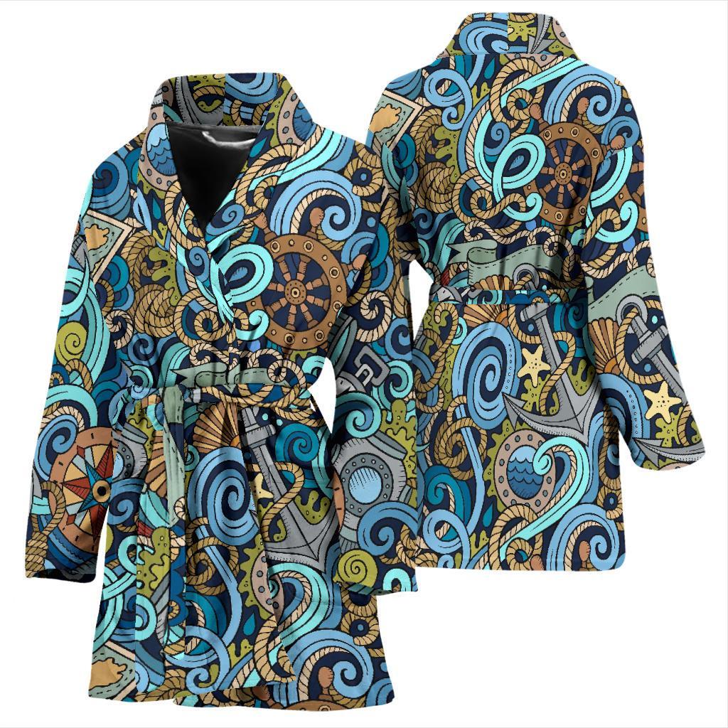 Compass Pattern Print Women Long Robe-grizzshop