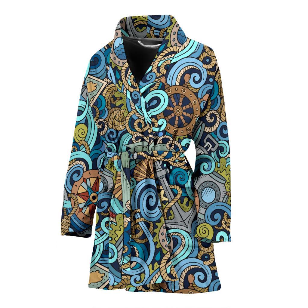 Compass Pattern Print Women Long Robe-grizzshop