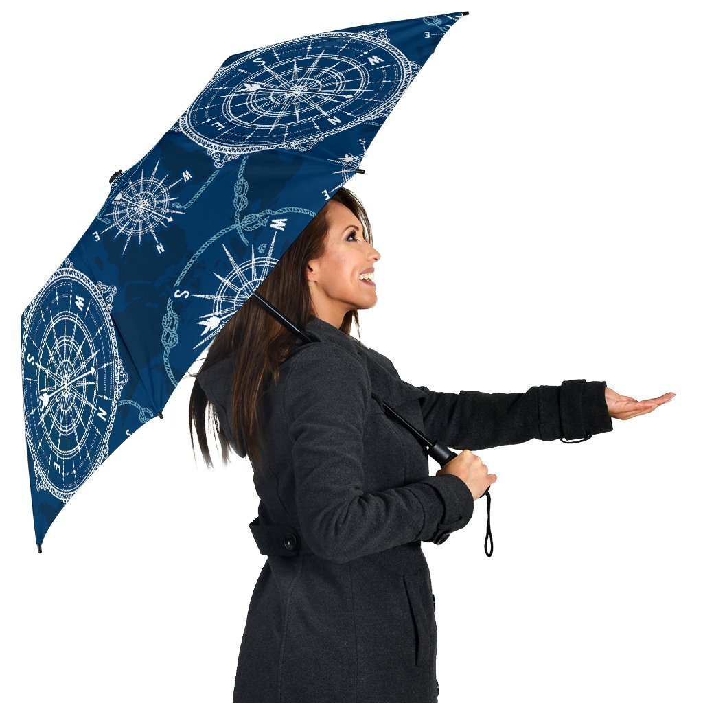 Compass Print Pattern Automatic Foldable Umbrella-grizzshop