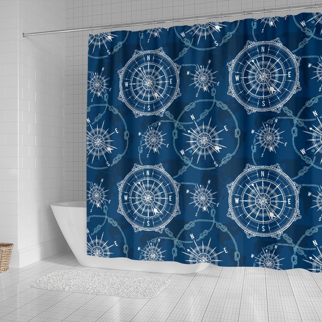 Compass Print Pattern Bathroom Shower Curtain-grizzshop