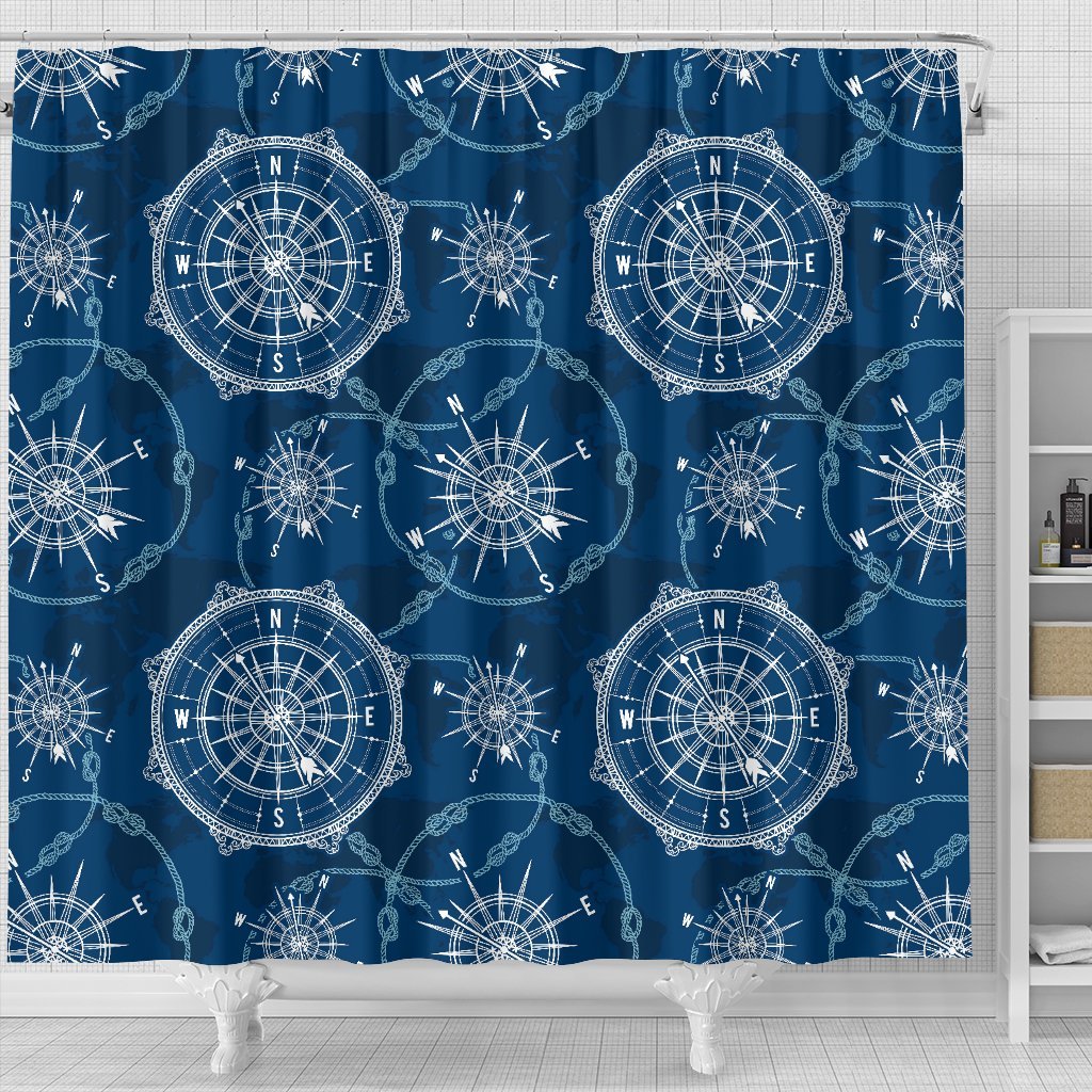 Compass Print Pattern Bathroom Shower Curtain-grizzshop