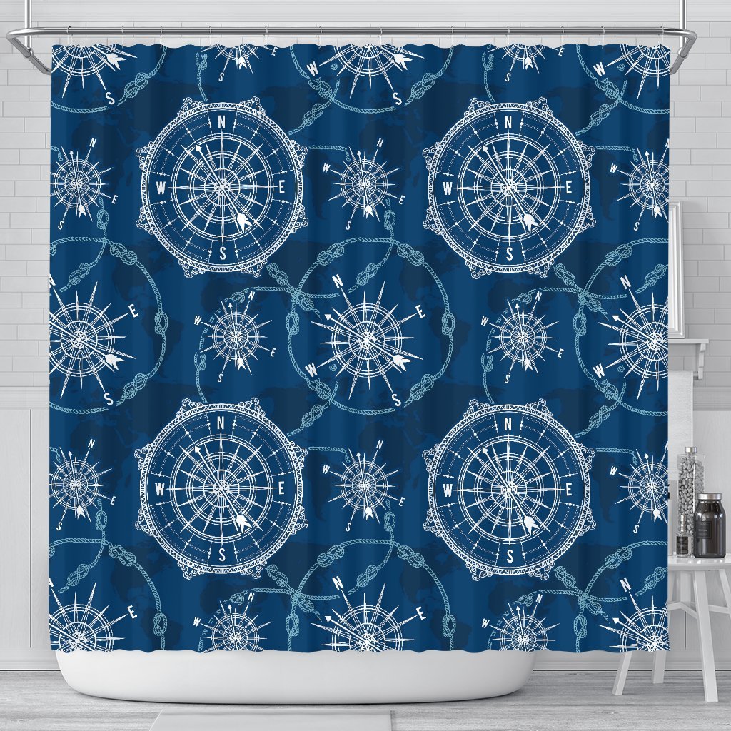 Compass Print Pattern Bathroom Shower Curtain-grizzshop