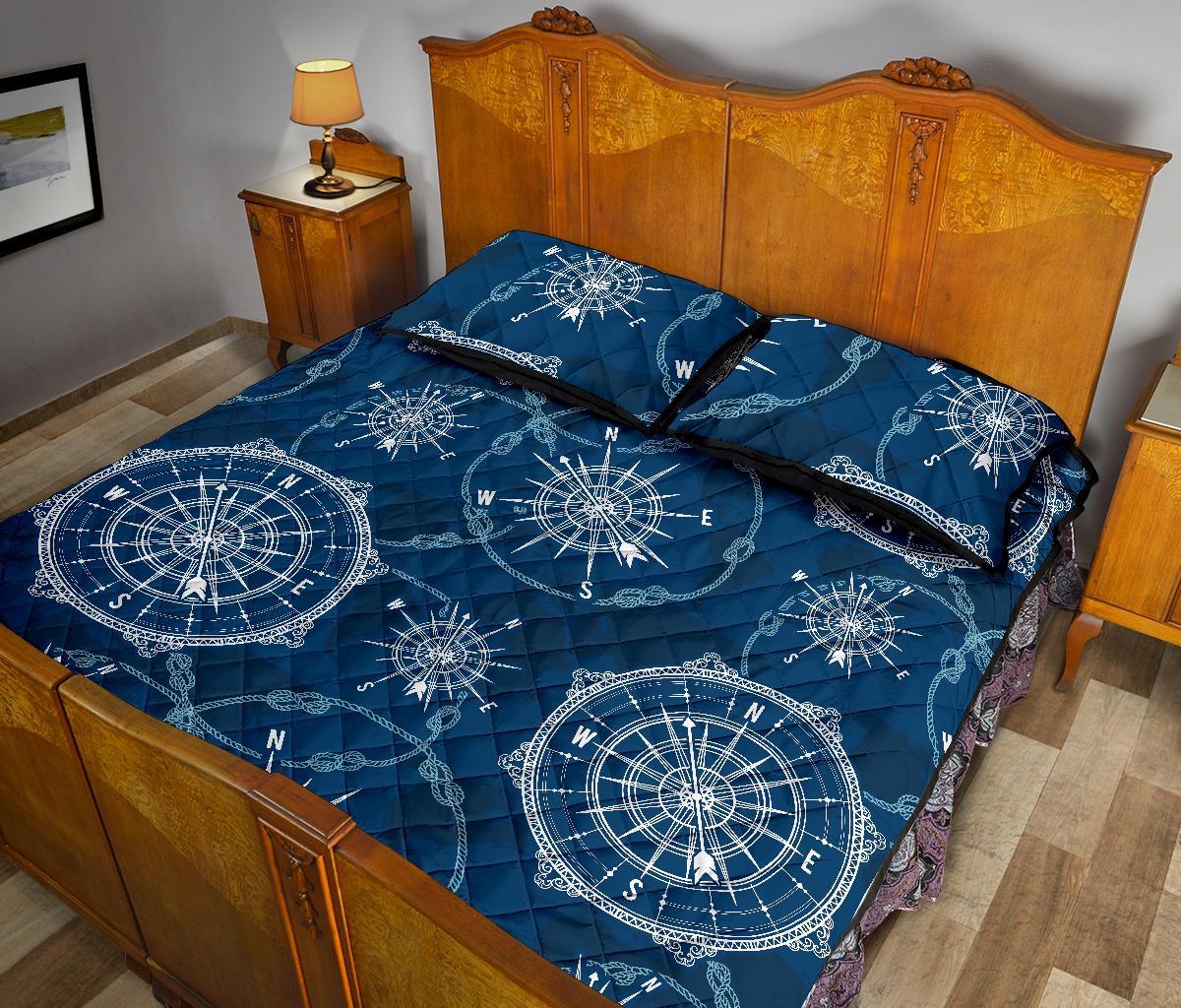 Compass Print Pattern Bed Set Quilt-grizzshop