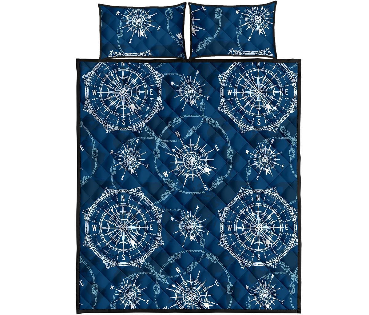 Compass Print Pattern Bed Set Quilt-grizzshop