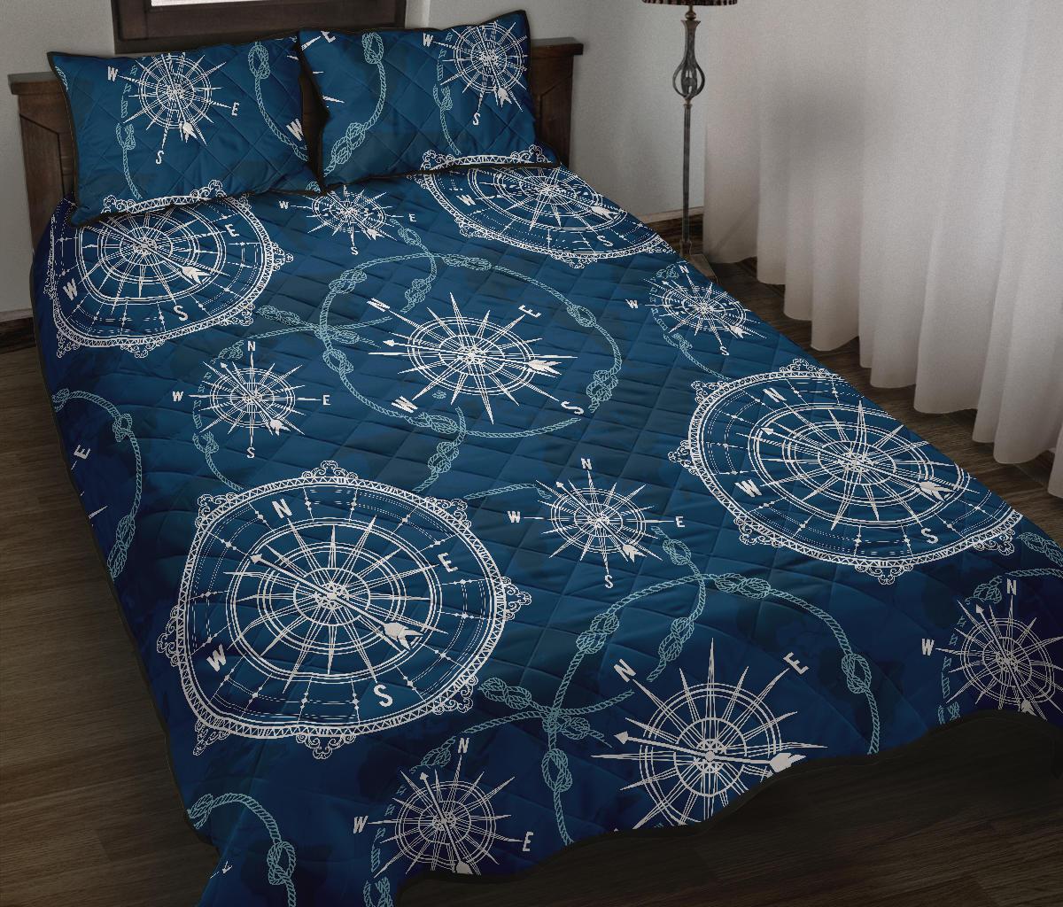 Compass Print Pattern Bed Set Quilt-grizzshop