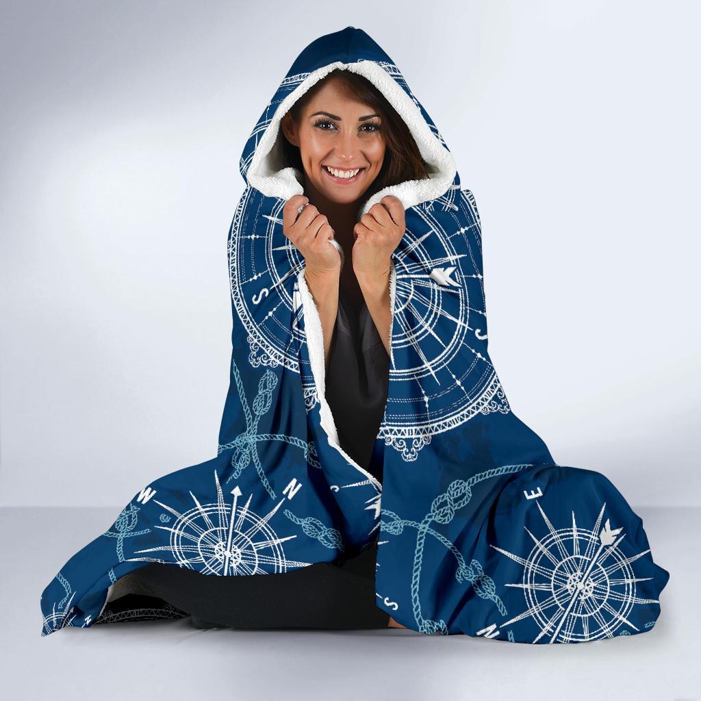 Compass Print Pattern Hooded Blanket-grizzshop