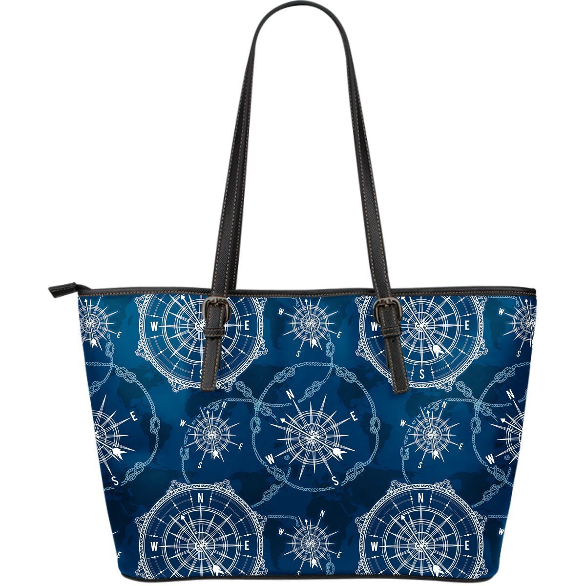 Compass Print Pattern Leather Tote Bag-grizzshop