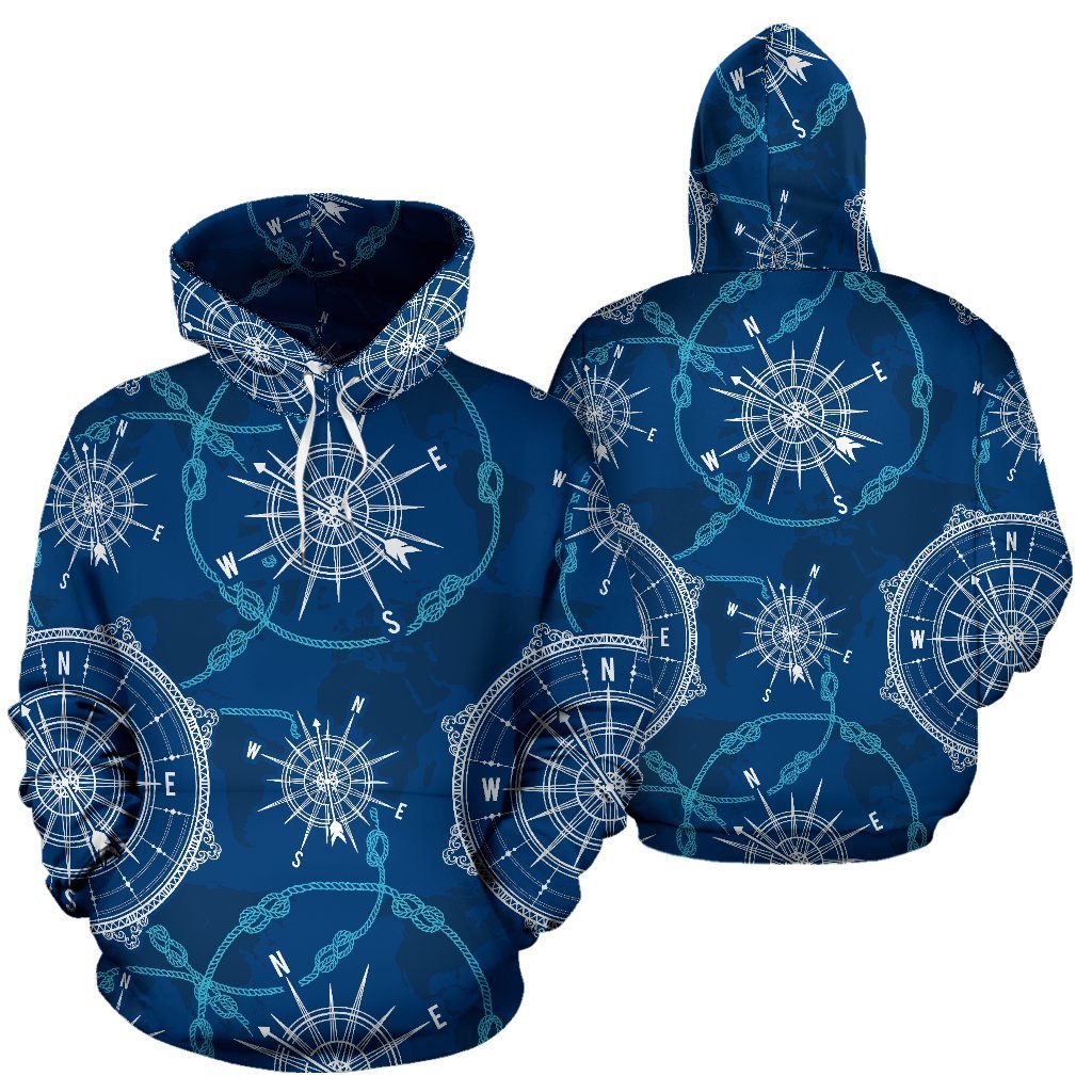 Compass Print Pattern Men Women Pullover Hoodie-grizzshop