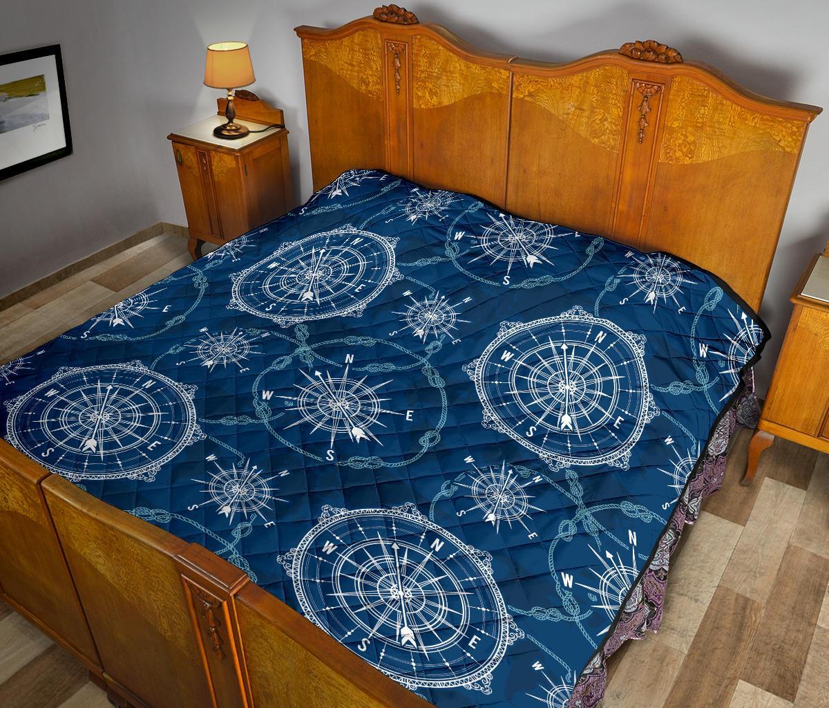 Compass Print Pattern Quilt-grizzshop