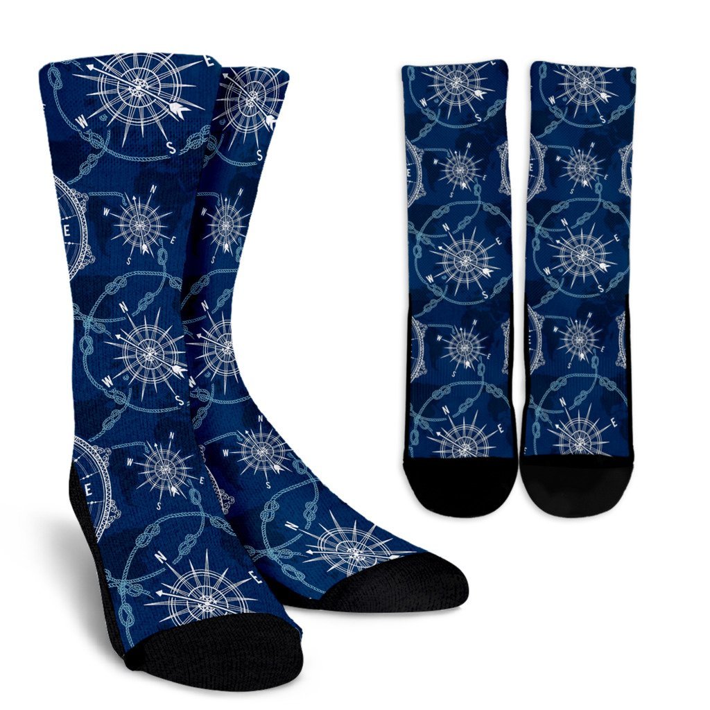 Compass Print Pattern Unisex Crew Socks-grizzshop