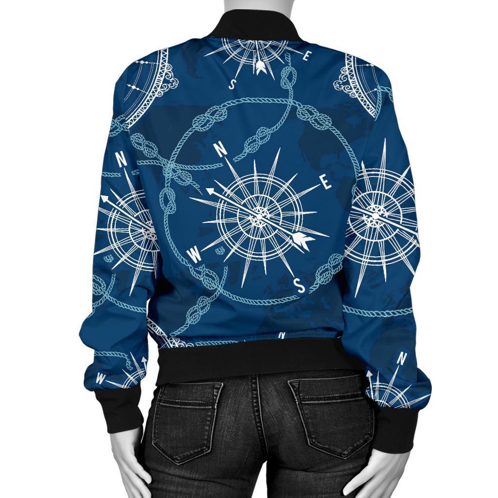 Compass Print Pattern Women Casual Bomber Jacket-grizzshop