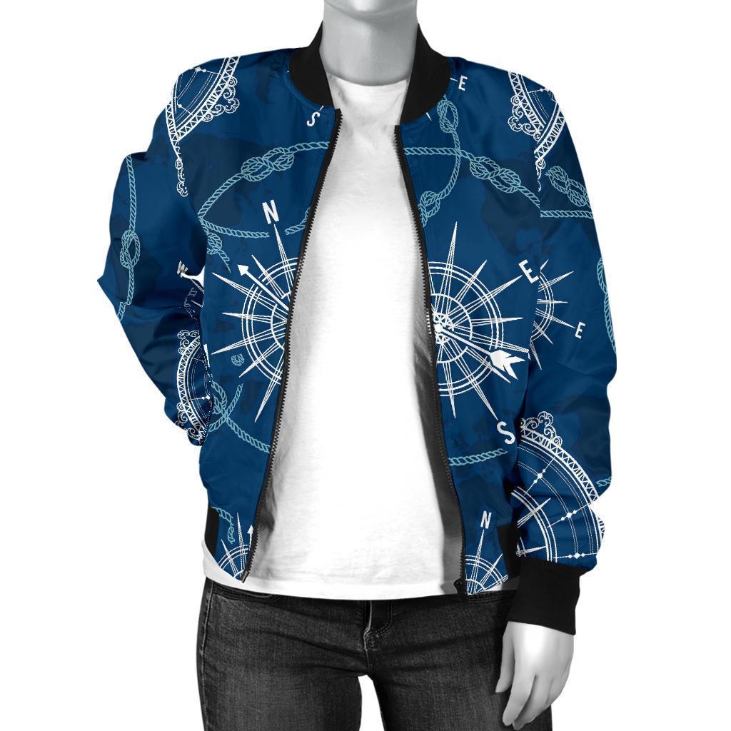 Compass Print Pattern Women Casual Bomber Jacket-grizzshop