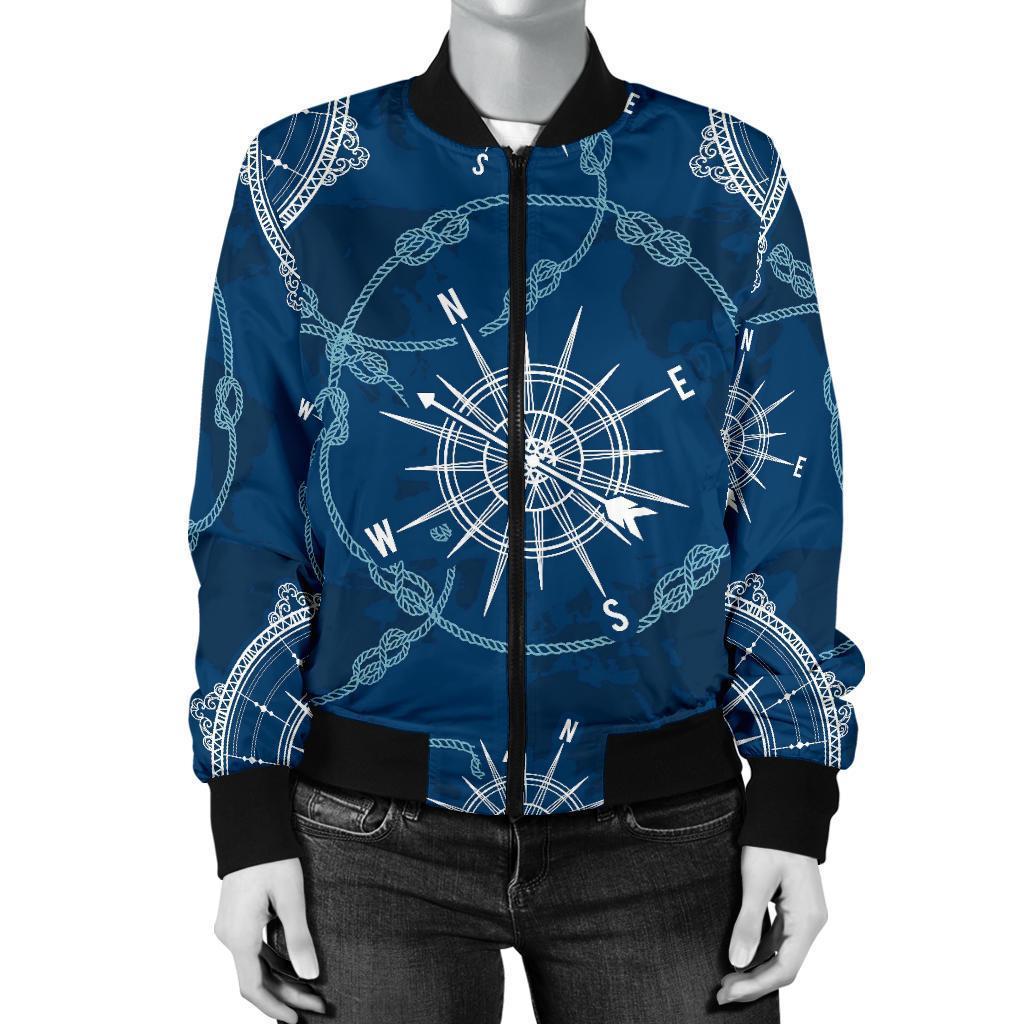 Compass Print Pattern Women Casual Bomber Jacket-grizzshop