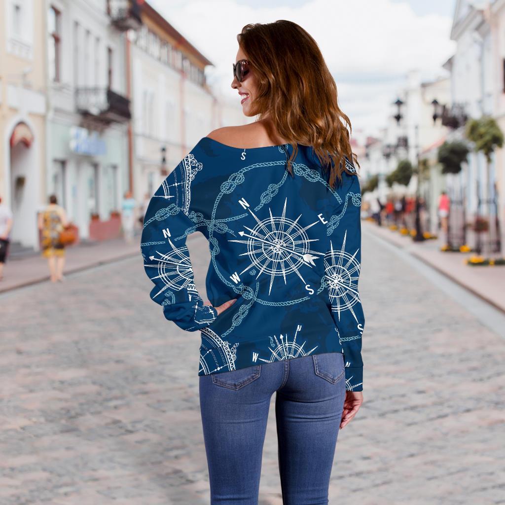 Compass Print Pattern Women Off Shoulder Sweatshirt-grizzshop