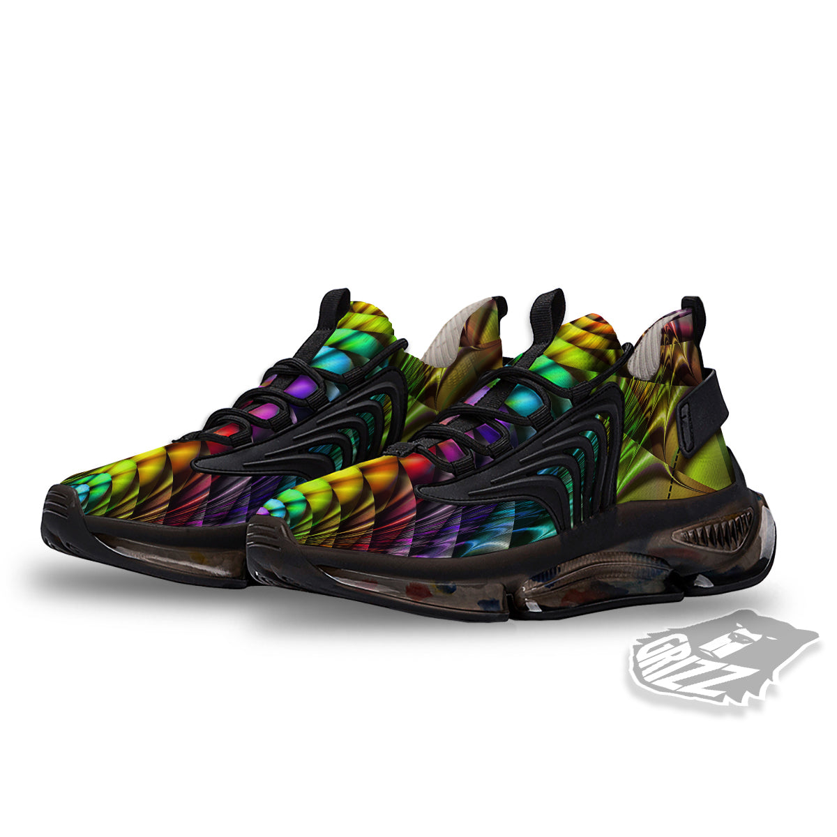 Computer Generated Colorful Fractal Print Black Gym Shoes-grizzshop