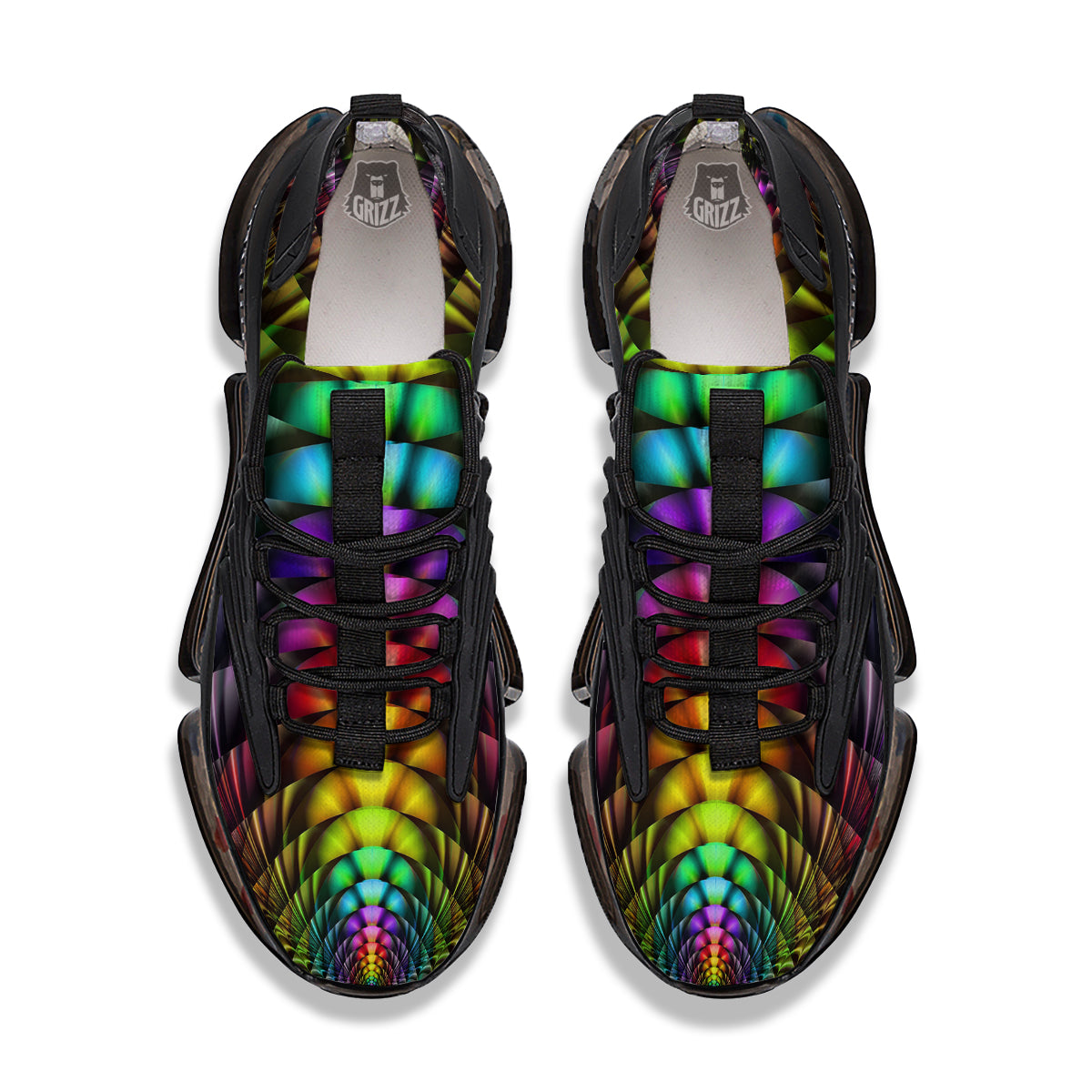 Computer Generated Colorful Fractal Print Black Gym Shoes-grizzshop