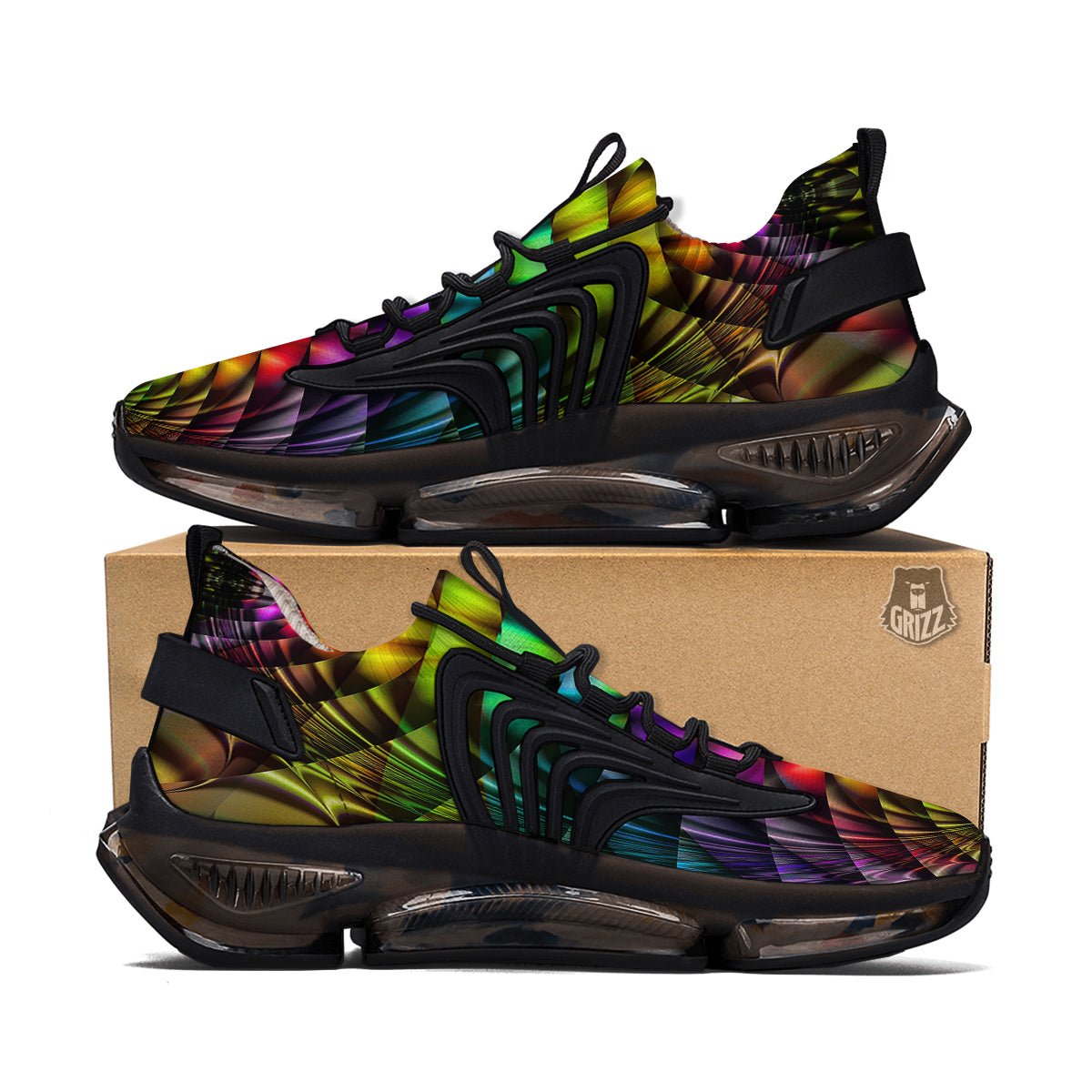 Computer Generated Colorful Fractal Print Black Gym Shoes-grizzshop