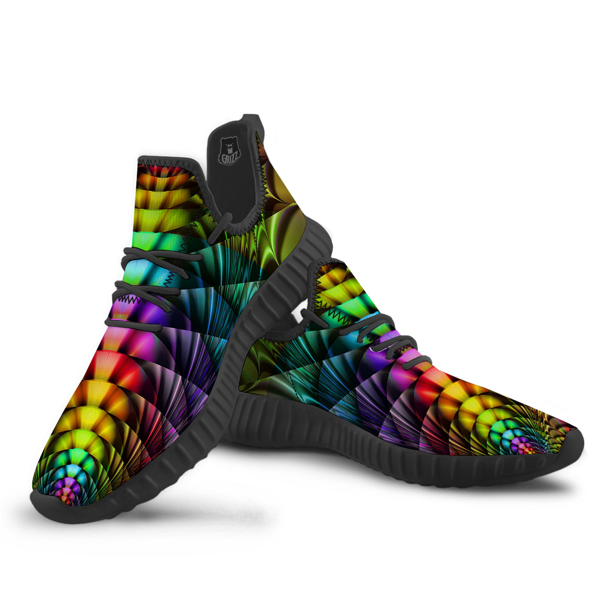 Computer Generated Colorful Fractal Print Black Walking Shoes-grizzshop