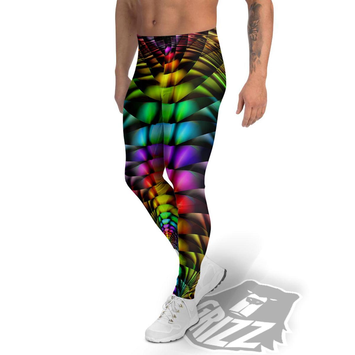 Computer Generated Colorful Fractal Print Men's Leggings-grizzshop