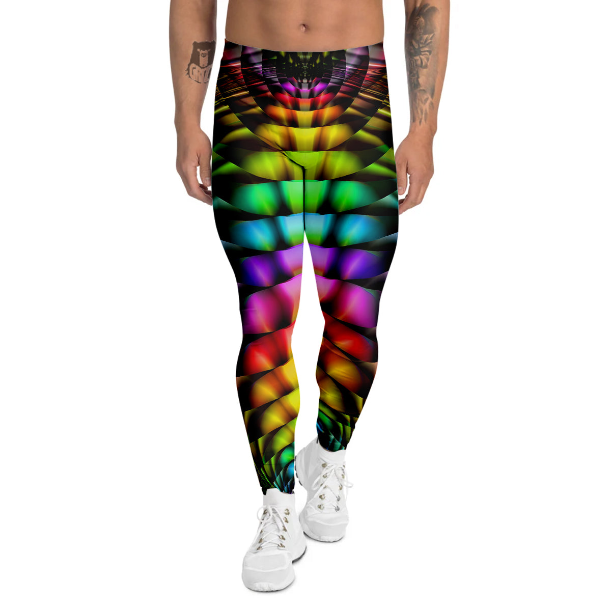 Computer Generated Colorful Fractal Print Men's Leggings-grizzshop