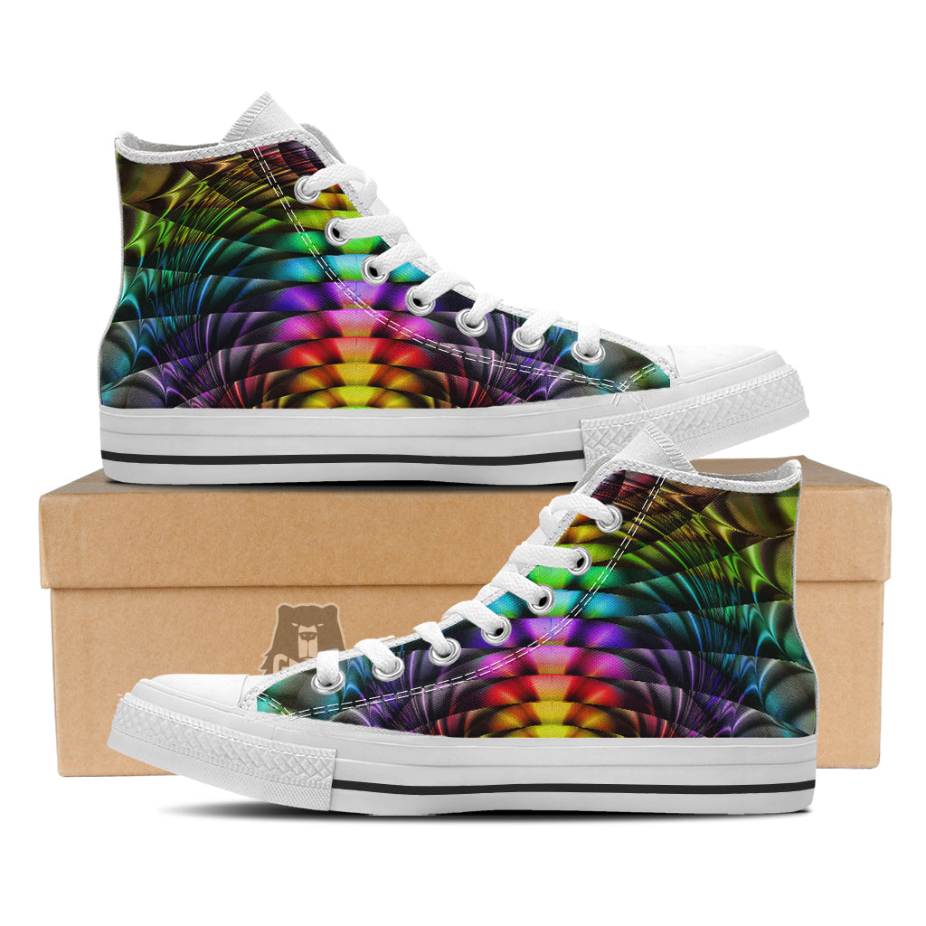 Computer Generated Colorful Fractal Print White High Top Shoes-grizzshop