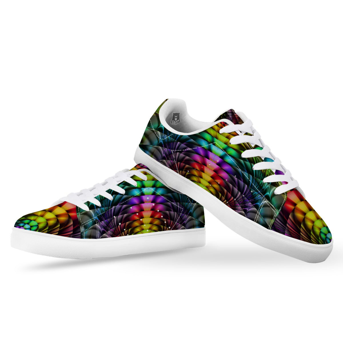 Computer Generated Colorful Fractal Print White Low Top Sneakers-grizzshop