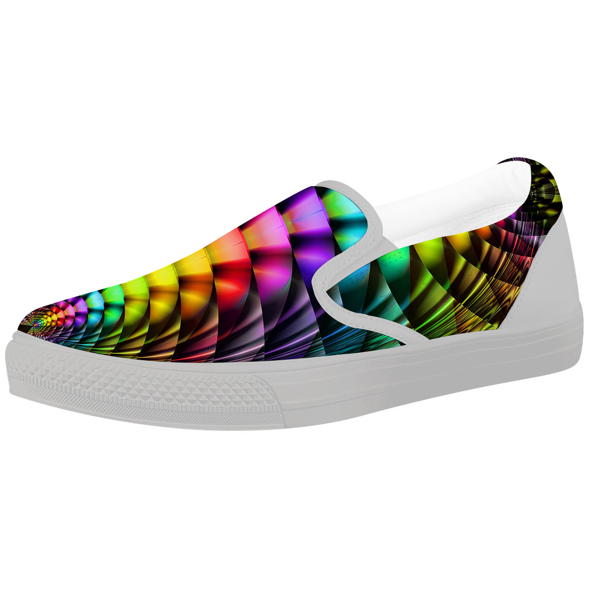 Computer Generated Colorful Fractal Print White Slip On Shoes-grizzshop