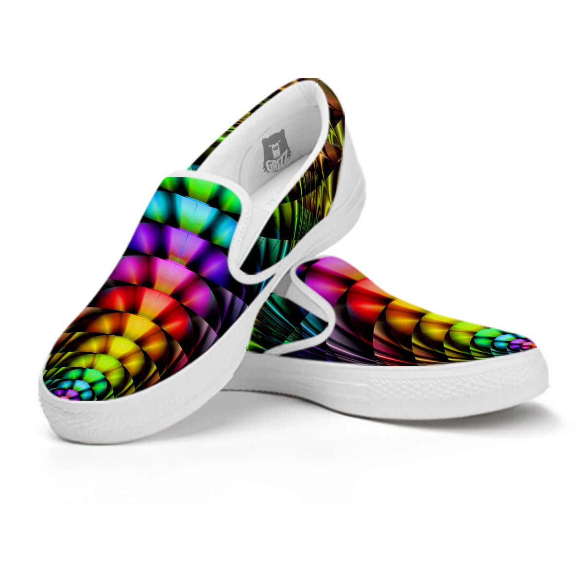 Computer Generated Colorful Fractal Print White Slip On Shoes-grizzshop