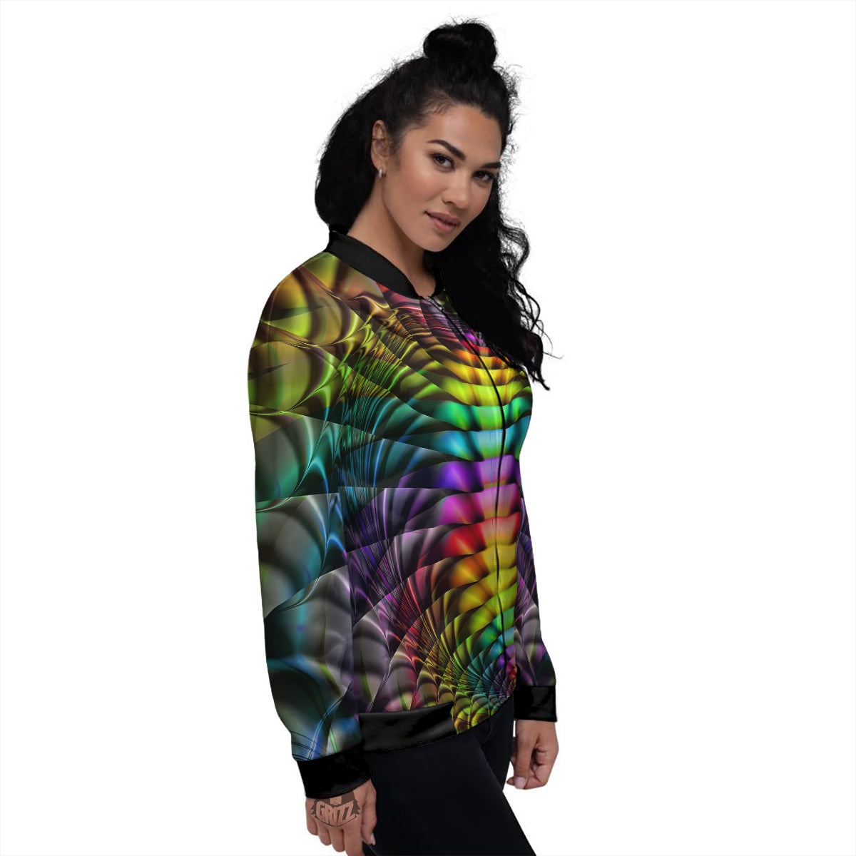 Computer Generated Colorful Fractal Print Women's Bomber Jacket-grizzshop
